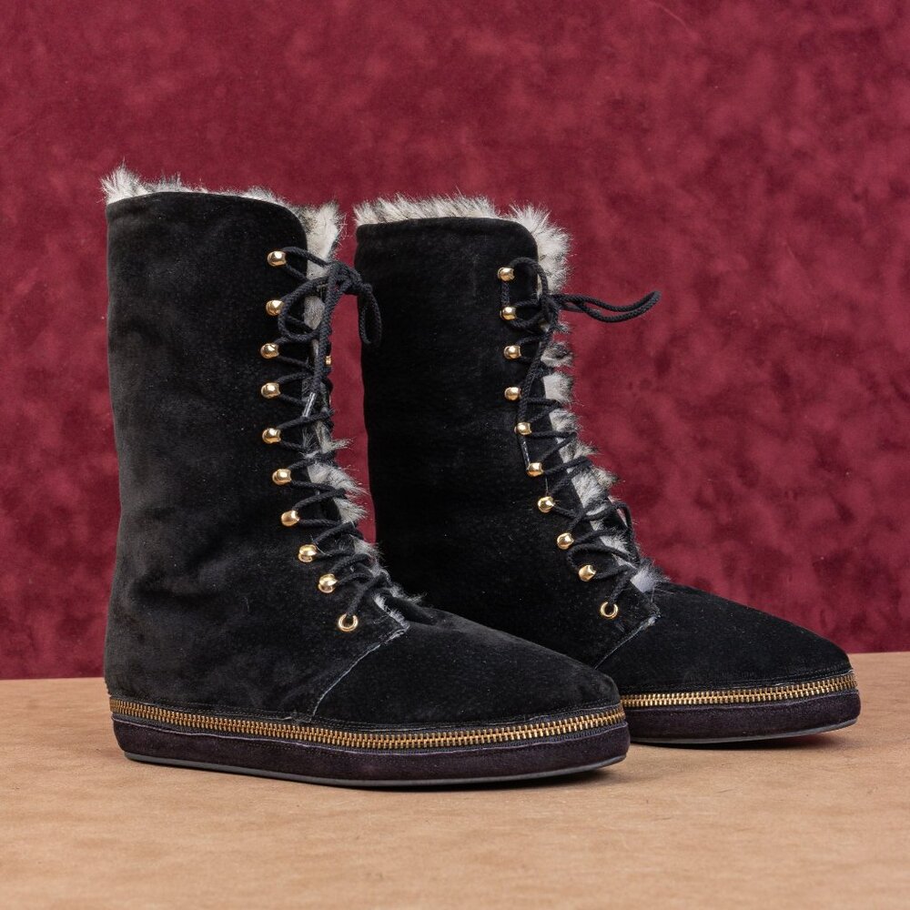 Stephane Kelian Paris Women Convert Boot loafer Black Suede Boots sz 7US UK 5
